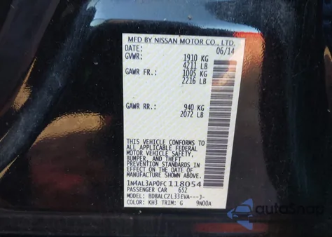 2015 Nissan Altima 2.5 S from USA, damaged, VIN 1N4AL3AP0FC118054